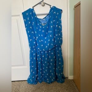 Blue Bird Print Dress